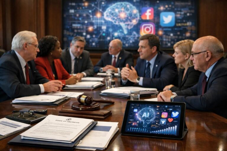 le sénat du michigan présente des projets de loi pour lutter contre l'ia prédatrice et prévenir l'addiction aux réseaux sociaux, protégeant ainsi les citoyens des risques numériques.