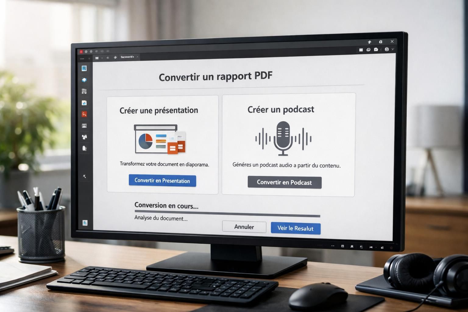 adobe acrobat studio innove avec des fonctionnalités ia permettant de convertir facilement vos documents en podcasts et présentations dynamiques.