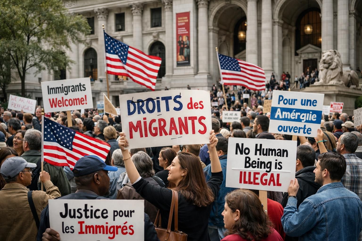 des milliers de manifestants se réunissent aux états-unis pour protester contre les politiques d'immigration controversées de donald trump, exprimant leur opposition et demandant des changements.
