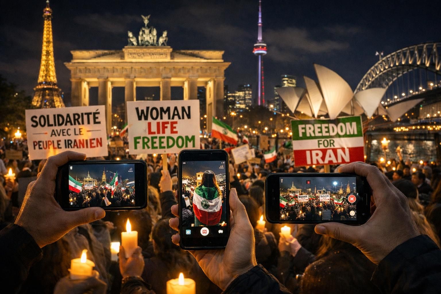 des manifestations de la diaspora iranienne se déroulent dans plus de 70 villes à travers le monde, exprimant leur solidarité et leur soutien aux causes en iran.