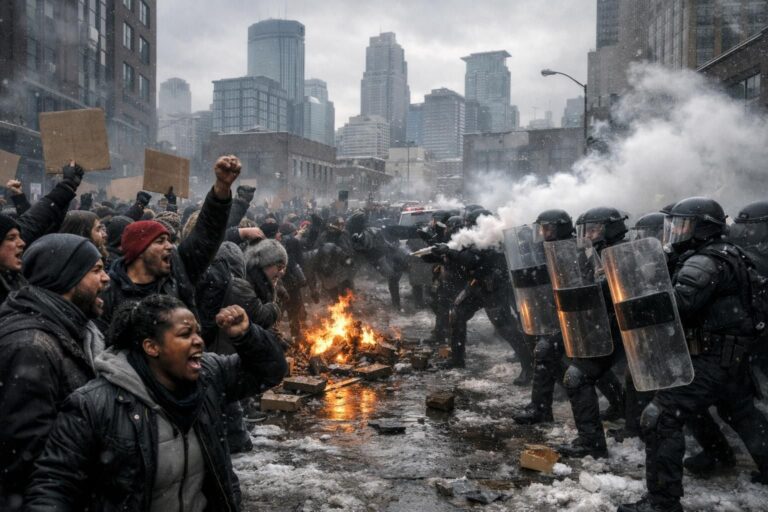 retour sur les manifestations et débordements survenus à minneapolis après la mort tragique d'une femme abattue par un agent de l'ice en janvier 2026, soulevant des questions sur la violence policière et les droits humains.