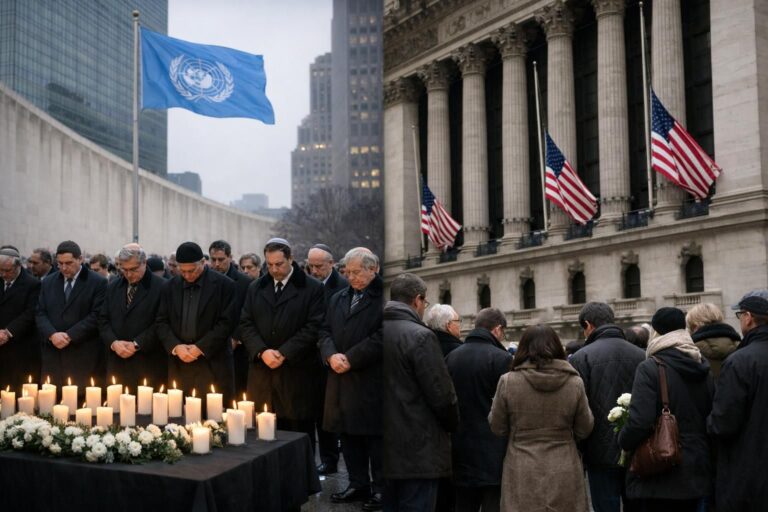 cérémonies émouvantes à l’onu et à la bourse de new york pour la journée internationale du souvenir de l’holocauste, honorant la mémoire des victimes et promouvant la tolérance.