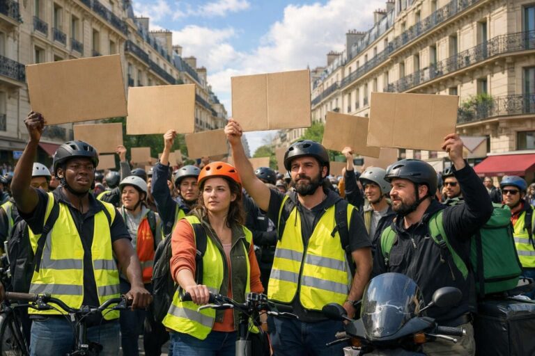 en france, les travailleurs des plateformes exigent une amélioration de leur protection sociale pour garantir leurs droits et conditions de travail.